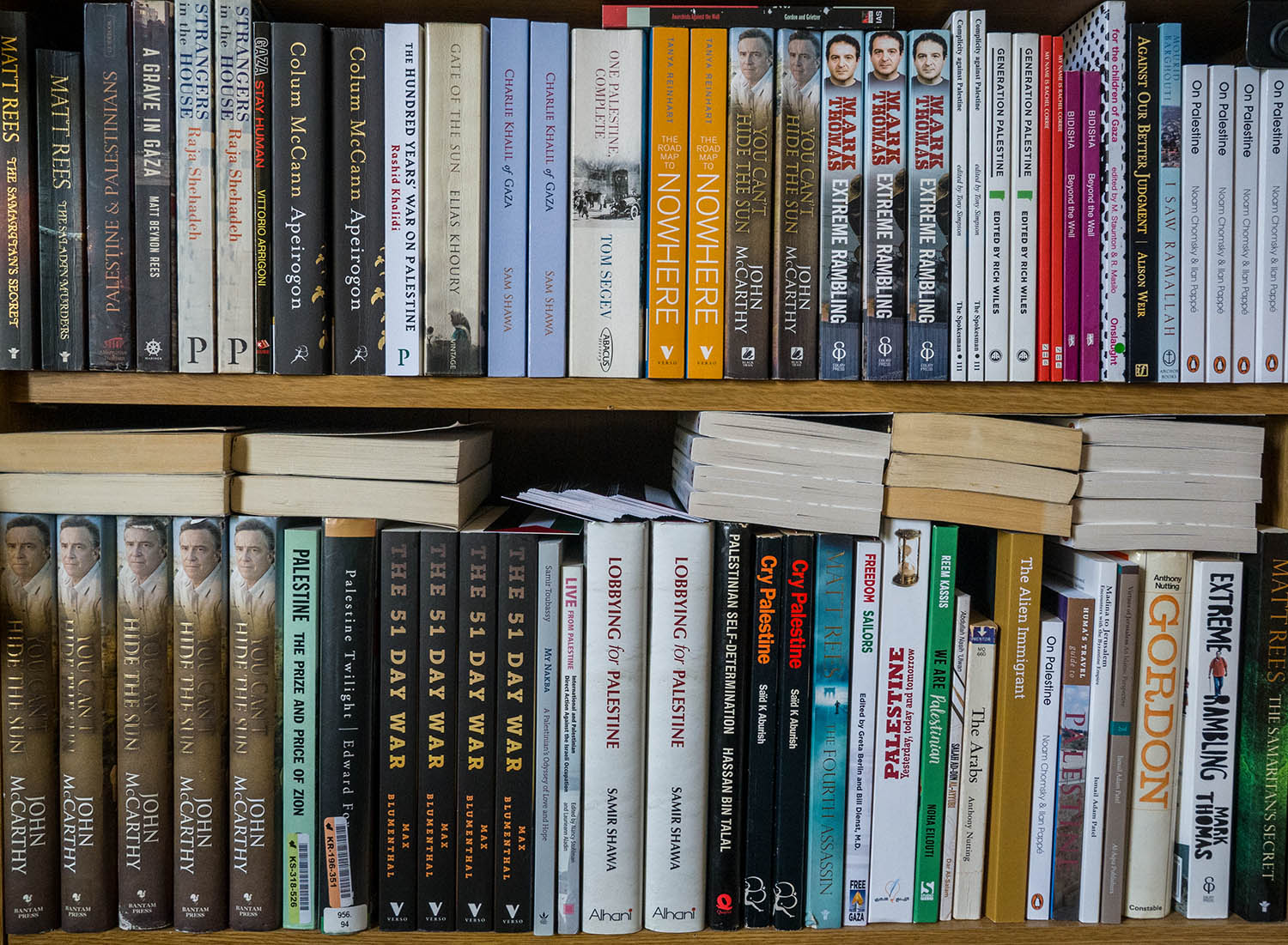 shelf of books on palestine